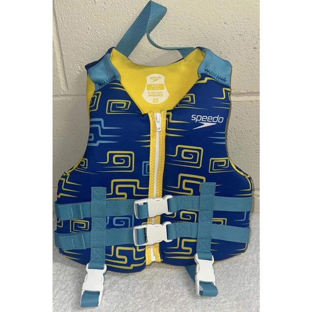 Speedo SMS Child PFD Kids Life Jacket Vest 33-55 Lbs Blue/Yellow Coast Gd Apprd